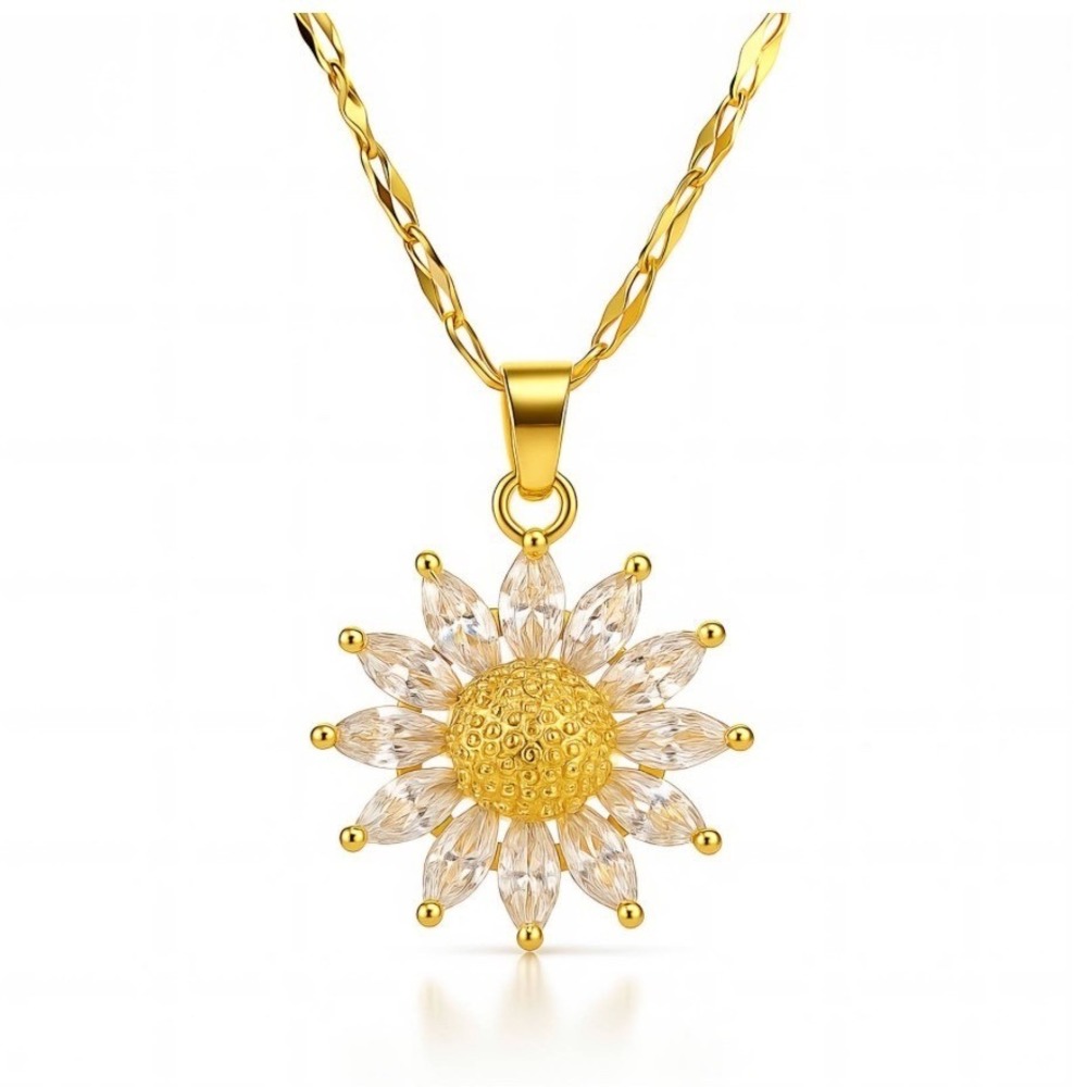 Stunning Sunflower Pendant Necklace 18K Gold Plated
